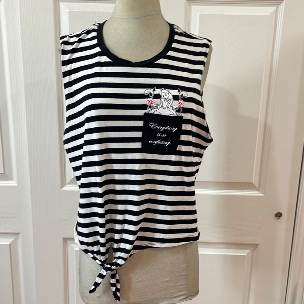 Alice in Wonderland Black and White Striped Women's Top